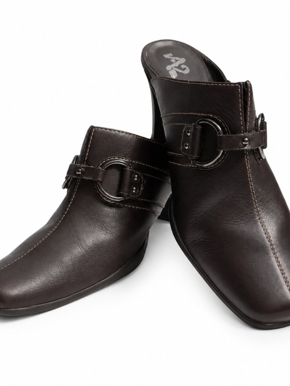 A2 By Aerosols Elegant Dark Brown Leather Loafers with Buckle 2” heel Size 8